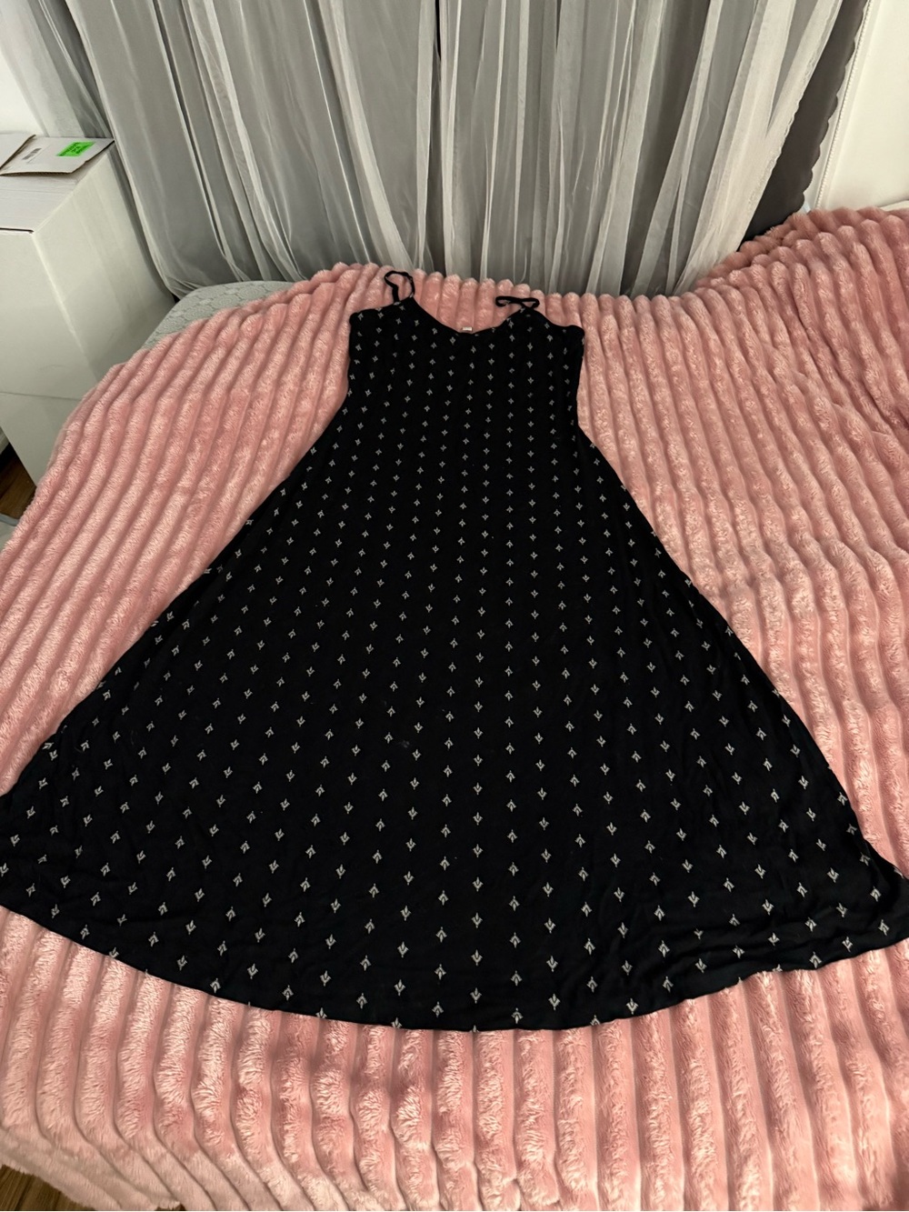 LOFT Black Sleeveless Mini Dress with Tiny White Diamond Print